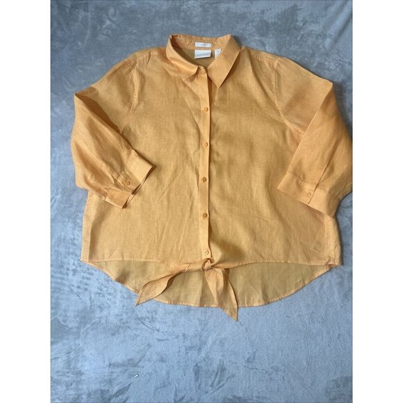 Chico's Tops - Chico’s Button Up Tip Up Blouse 100% Linen Orange Size 3